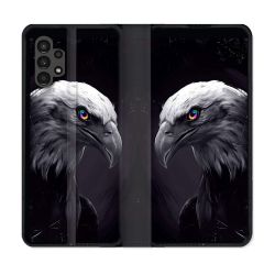 Housse Cuir Portefeuille pour Samsung Galaxy A13 4G Animal Aigle Royal Noir