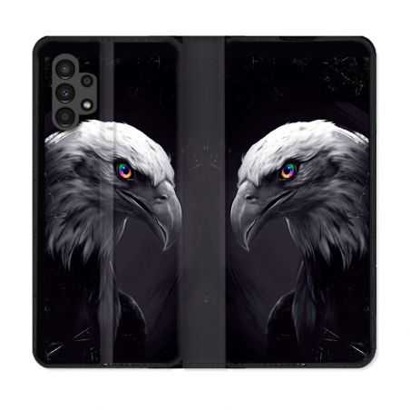 Housse Cuir Portefeuille pour Samsung Galaxy A13 4G Animal Aigle Royal Noir