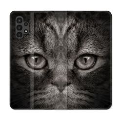 Housse Cuir Portefeuille pour Samsung Galaxy A13 4G Animal Chat Gris