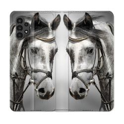 Housse Cuir Portefeuille pour Samsung Galaxy A13 4G Animal Cheval Blanc