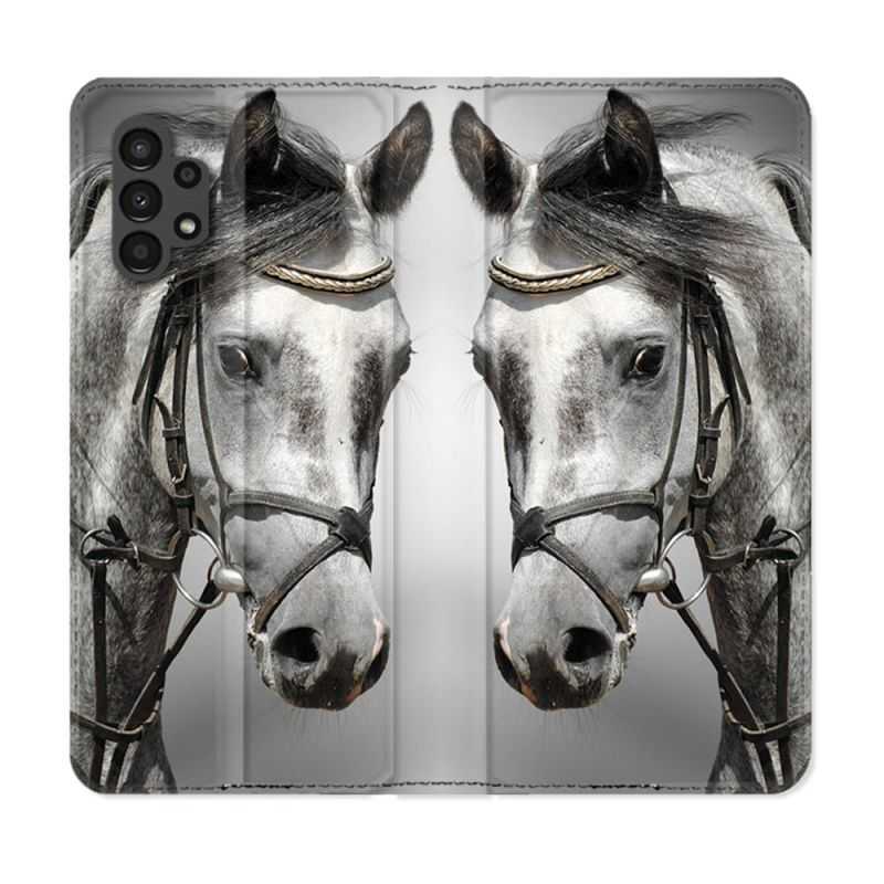 Housse Cuir Portefeuille pour Samsung Galaxy A13 4G Animal Cheval Blanc