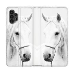 Housse Cuir Portefeuille pour Samsung Galaxy A13 4G Animal Cheval Cristal