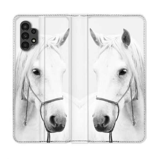 Housse Cuir Portefeuille pour Samsung Galaxy A13 4G Animal Cheval Cristal