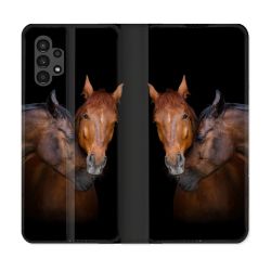 Housse Cuir Portefeuille pour Samsung Galaxy A13 4G Animal Cheval Marron