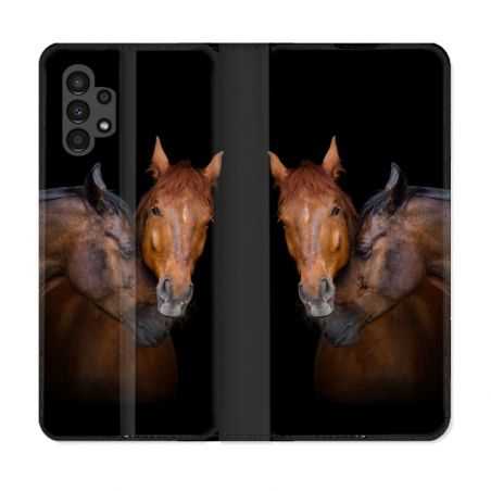 Housse Cuir Portefeuille pour Samsung Galaxy A13 4G Animal Cheval Marron