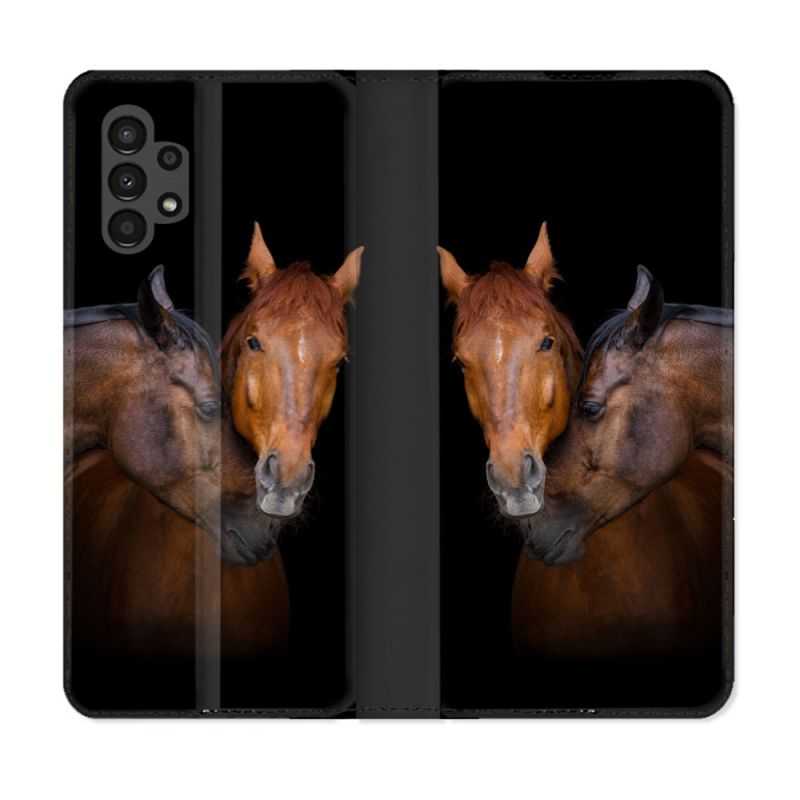 Housse Cuir Portefeuille pour Samsung Galaxy A13 4G Animal Cheval Marron