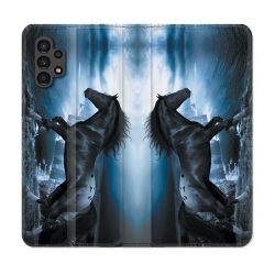 Housse Cuir Portefeuille pour Samsung Galaxy A13 4G Animal Cheval Noir