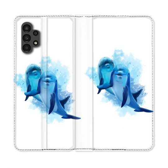 Housse Cuir Portefeuille pour Samsung Galaxy A13 4G Animal Dauphin Duo