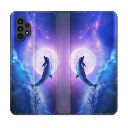 Housse Cuir Portefeuille pour Samsung Galaxy A13 4G Animal Dauphin Vague