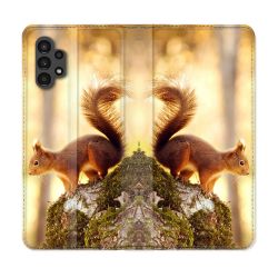 Housse Cuir Portefeuille pour Samsung Galaxy A13 4G Animal Ecureuil Bois