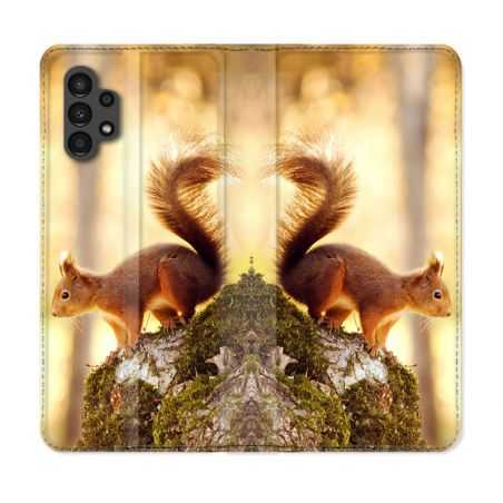 Housse Cuir Portefeuille pour Samsung Galaxy A13 4G Animal Ecureuil Bois
