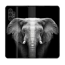 Housse Cuir Portefeuille pour Samsung Galaxy A13 4G Animal Elephant Noir