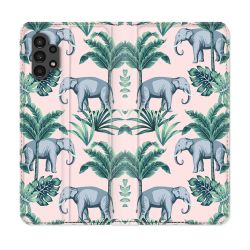 Housse Cuir Portefeuille pour Samsung Galaxy A13 4G Animal Elephant Pattern