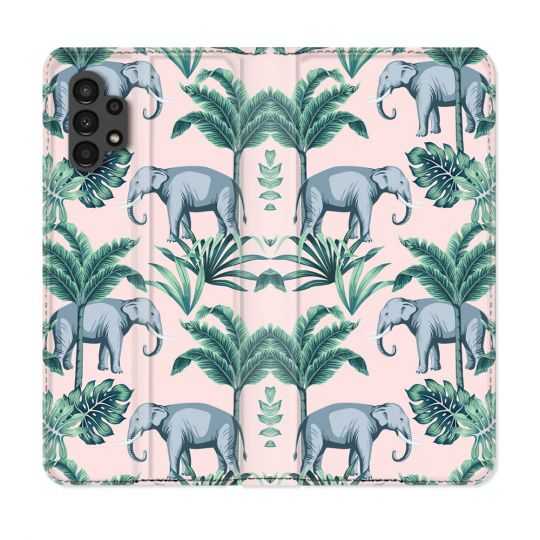 Housse Cuir Portefeuille pour Samsung Galaxy A13 4G Animal Elephant Pattern