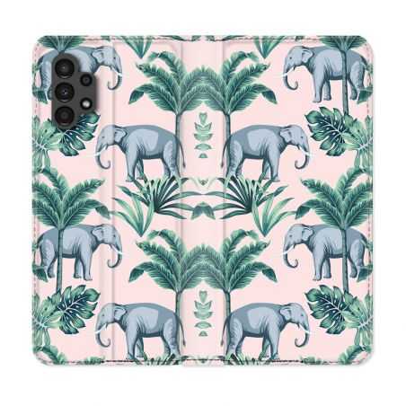 Housse Cuir Portefeuille pour Samsung Galaxy A13 4G Animal Elephant Pattern