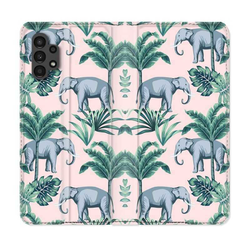 Housse Cuir Portefeuille pour Samsung Galaxy A13 4G Animal Elephant Pattern