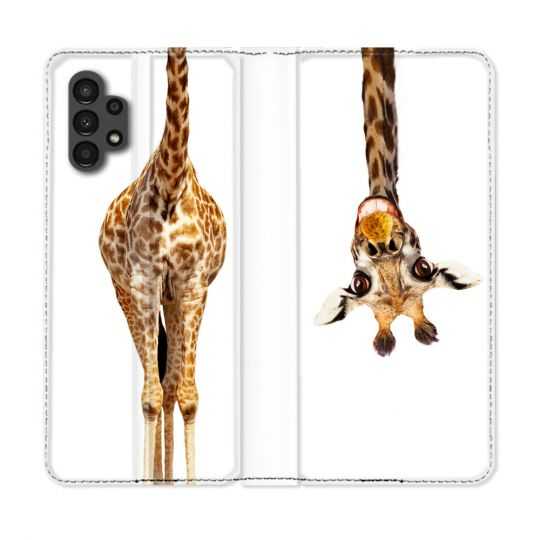 Housse Cuir Portefeuille pour Samsung Galaxy A13 4G Animal Girafe Blanche
