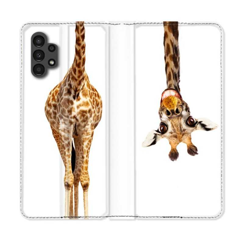 Housse Cuir Portefeuille pour Samsung Galaxy A13 4G Animal Girafe Blanche