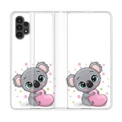 Housse Cuir Portefeuille pour Samsung Galaxy A13 4G Animal Koala Cœur