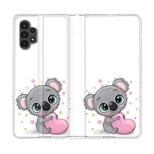 Housse Cuir Portefeuille pour Samsung Galaxy A13 4G Animal Koala Cœur