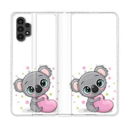 Housse Cuir Portefeuille pour Samsung Galaxy A13 4G Animal Koala Cœur