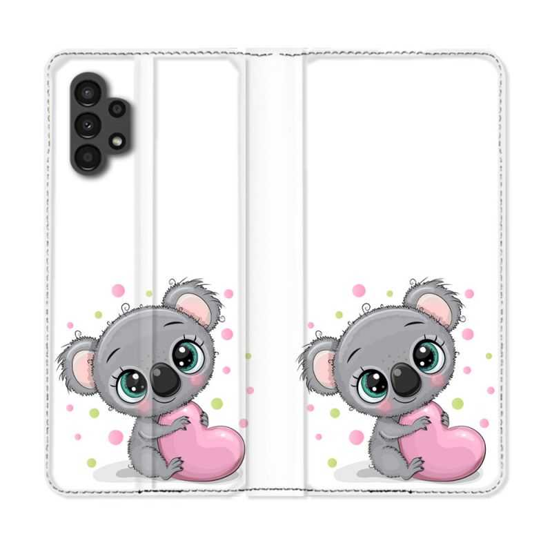Housse Cuir Portefeuille pour Samsung Galaxy A13 4G Animal Koala Cœur