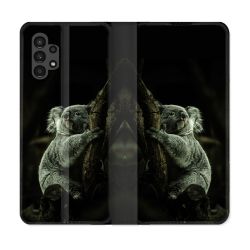Housse Cuir Portefeuille pour Samsung Galaxy A13 4G Animal Koala Noir