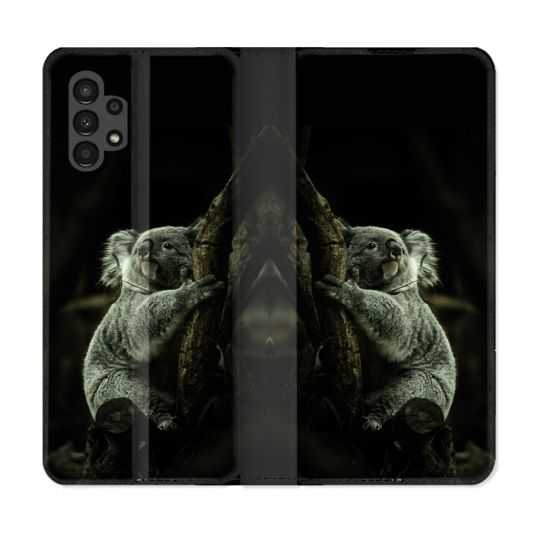 Housse Cuir Portefeuille pour Samsung Galaxy A13 4G Animal Koala Noir
