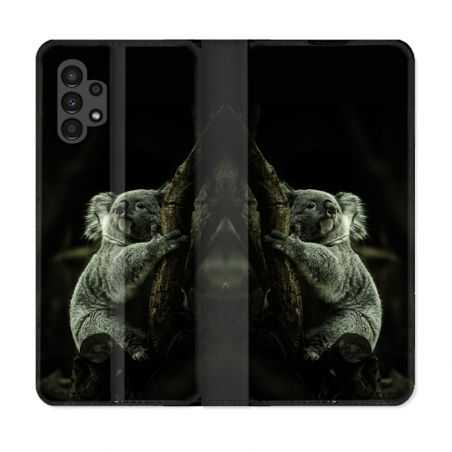 Housse Cuir Portefeuille pour Samsung Galaxy A13 4G Animal Koala Noir