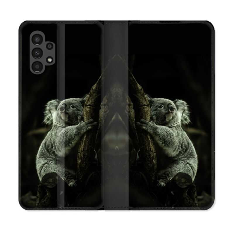 Housse Cuir Portefeuille pour Samsung Galaxy A13 4G Animal Koala Noir