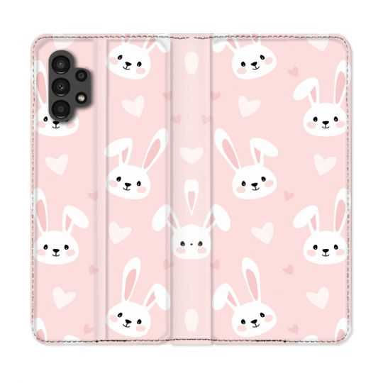 Housse Cuir Portefeuille pour Samsung Galaxy A13 4G Animal Lapin Rose