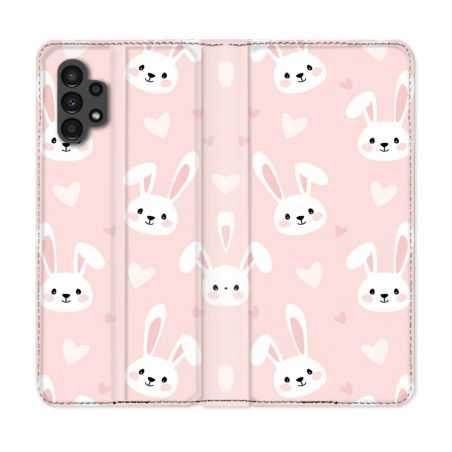 Housse Cuir Portefeuille pour Samsung Galaxy A13 4G Animal Lapin Rose