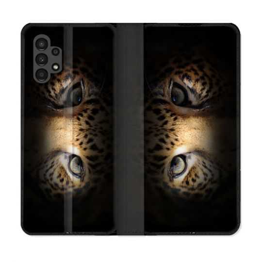 Housse Cuir Portefeuille pour Samsung Galaxy A13 4G Animal Leopard Yeux