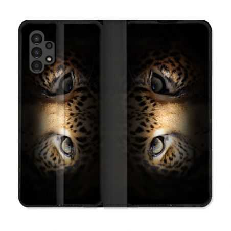 Housse Cuir Portefeuille pour Samsung Galaxy A13 4G Animal Leopard Yeux