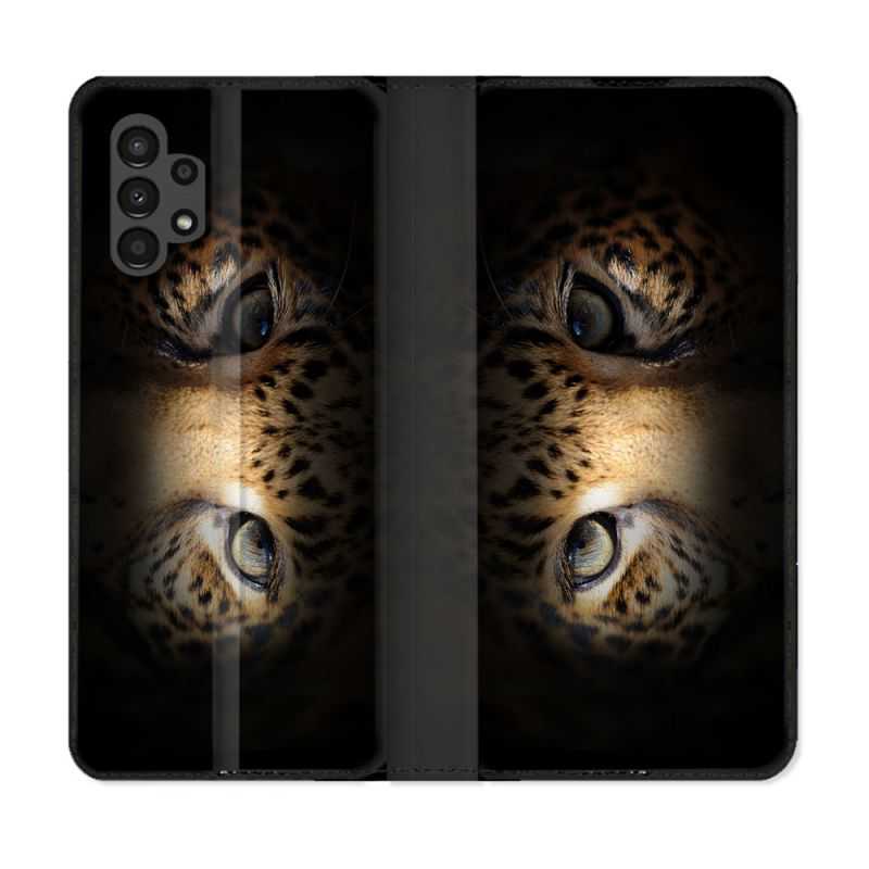 Housse Cuir Portefeuille pour Samsung Galaxy A13 4G Animal Leopard Yeux