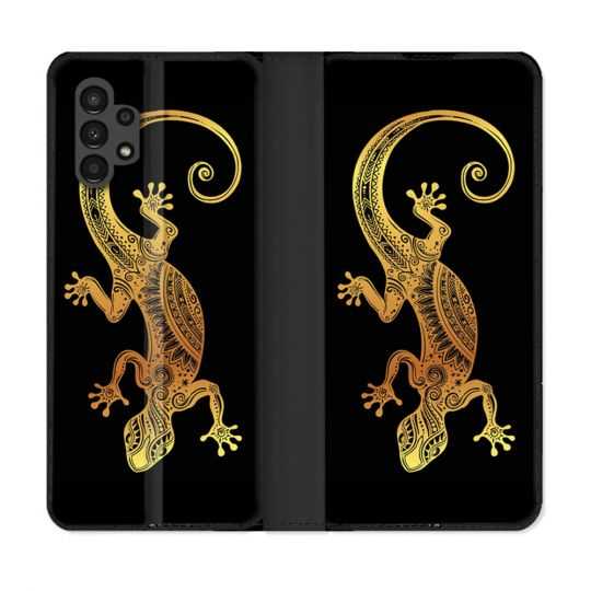 Housse Cuir Portefeuille pour Samsung Galaxy A13 4G Animal Lezard Noir