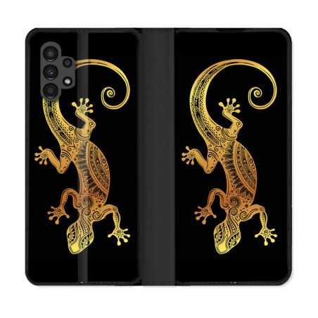 Housse Cuir Portefeuille pour Samsung Galaxy A13 4G Animal Lezard Noir