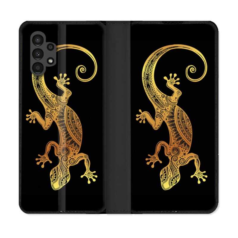 Housse Cuir Portefeuille pour Samsung Galaxy A13 4G Animal Lezard Noir