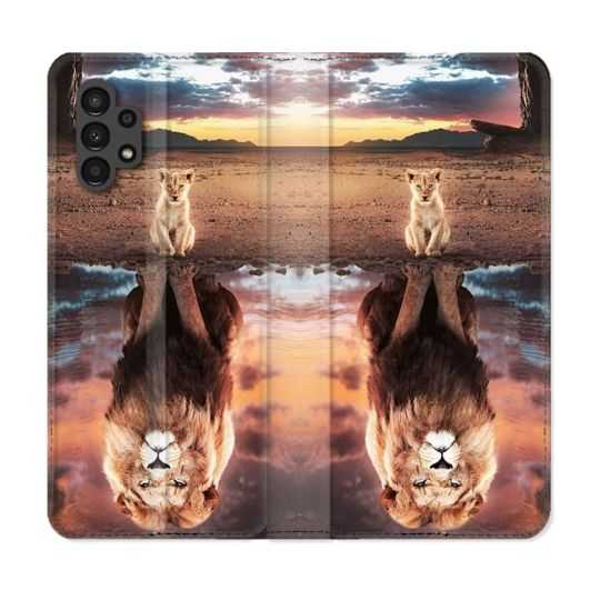 Housse Cuir Portefeuille pour Samsung Galaxy A13 4G Animal Lion Reflet
