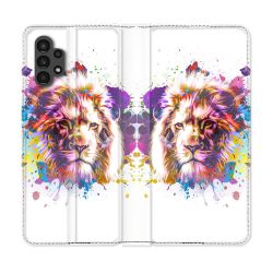 Housse Cuir Portefeuille pour Samsung Galaxy A13 4G Animal Lion Tag