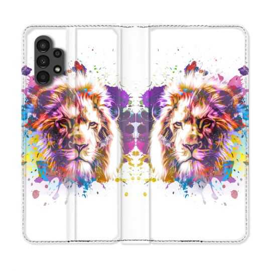 Housse Cuir Portefeuille pour Samsung Galaxy A13 4G Animal Lion Tag