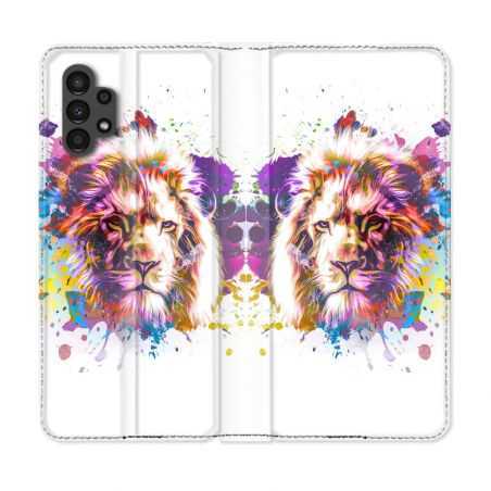 Housse Cuir Portefeuille pour Samsung Galaxy A13 4G Animal Lion Tag