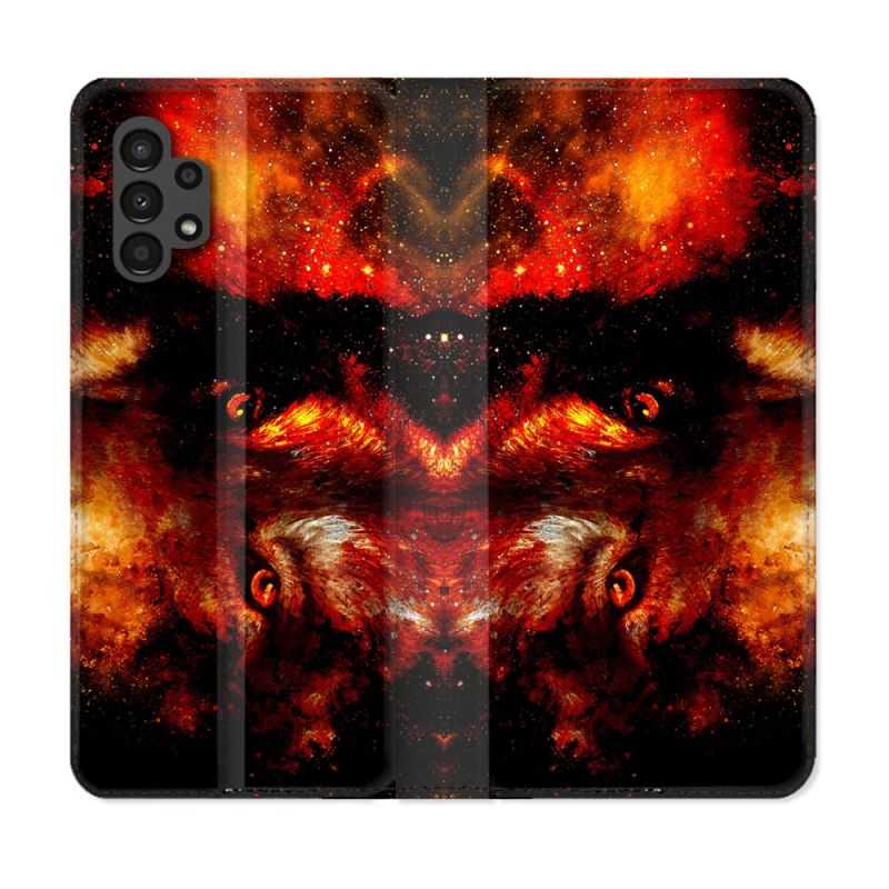 Housse Cuir Portefeuille pour Samsung Galaxy A13 4G Animal Loup Espace