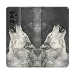 Housse Cuir Portefeuille pour Samsung Galaxy A13 4G Animal Loup Hurlement