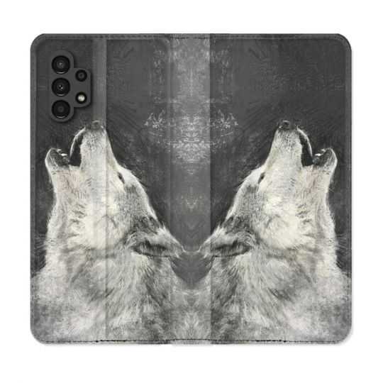 Housse Cuir Portefeuille pour Samsung Galaxy A13 4G Animal Loup Hurlement