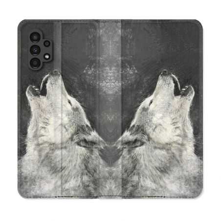Housse Cuir Portefeuille pour Samsung Galaxy A13 4G Animal Loup Hurlement