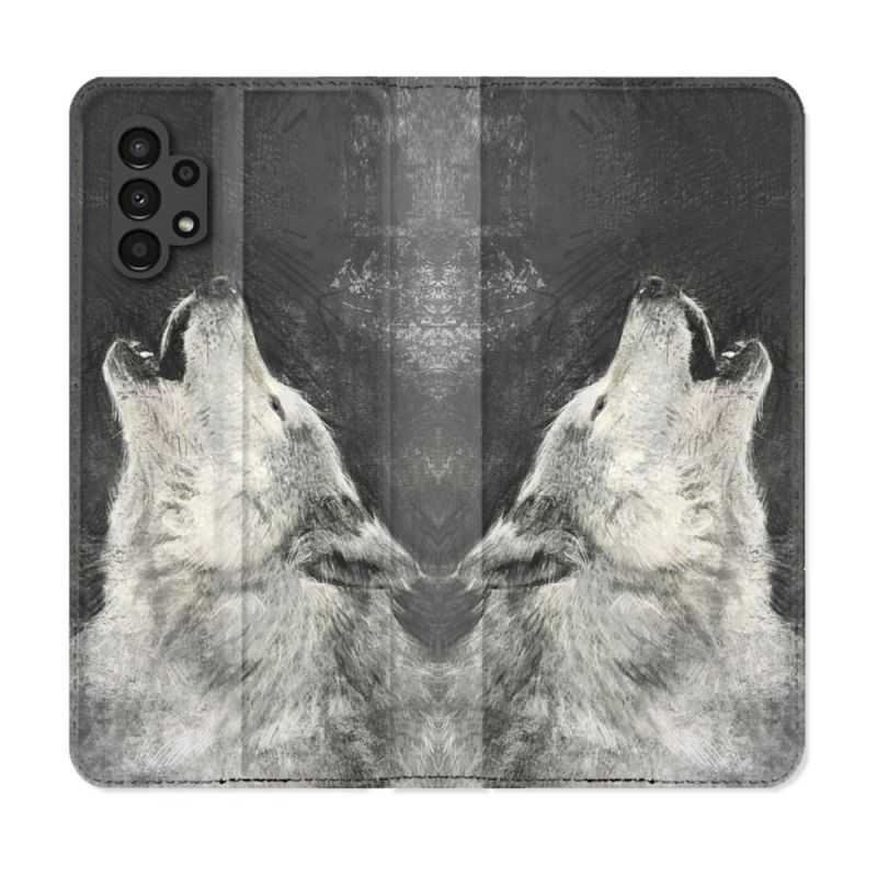 Housse Cuir Portefeuille pour Samsung Galaxy A13 4G Animal Loup Hurlement