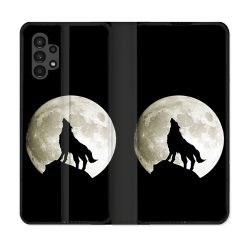 Housse Cuir Portefeuille pour Samsung Galaxy A13 4G Animal Loup Noir