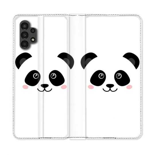Housse Cuir Portefeuille pour Samsung Galaxy A13 4G Animal Panda Blanc