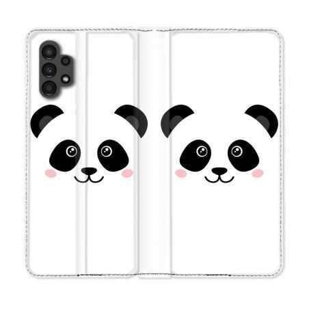 Housse Cuir Portefeuille pour Samsung Galaxy A13 4G Animal Panda Blanc